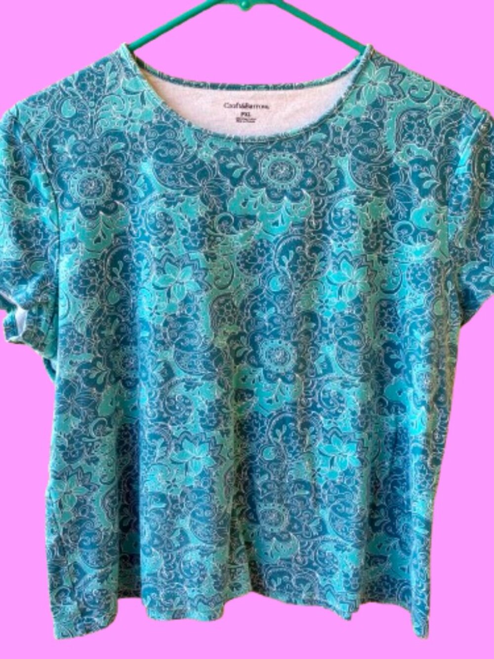 Croft & Barrow Short Sleeve Top Blue Floral Pima Cotton Womens size PXL